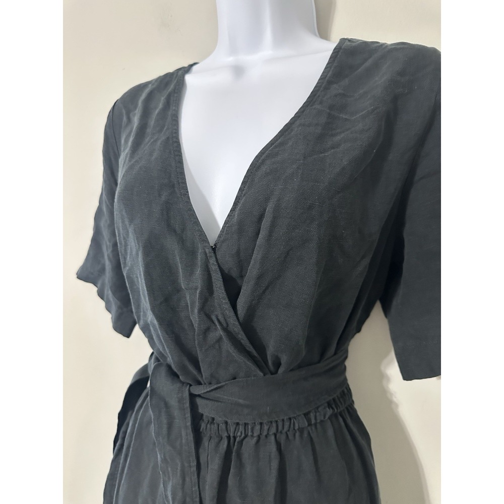 VETTA Capsule Black Wrap Jumpsuit Short Sleeve Wide Leg Tencel Linen Size‎ M EUC - Picture 4 of 8